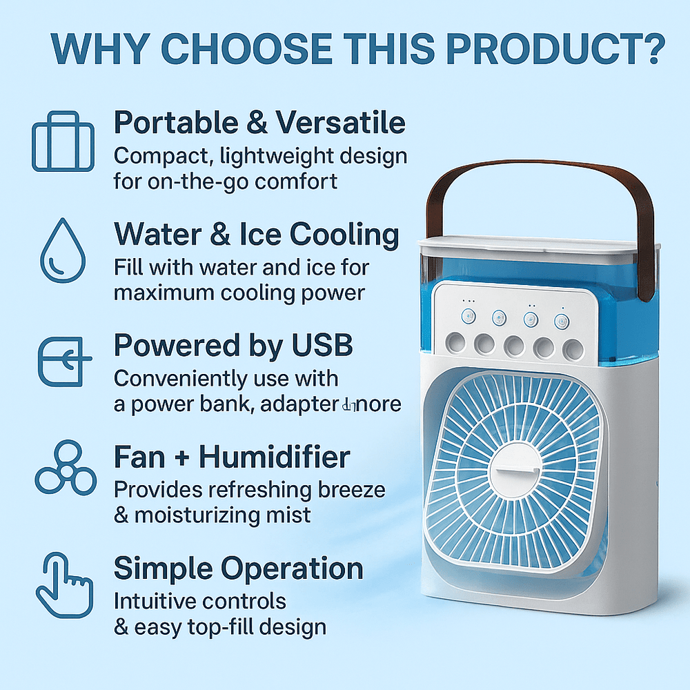 VYMANEL FrostBreeze Mini™ – Instant Cooling Portable Water/Ice Fan - Vymanel