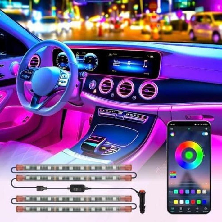 Car LED Lights Smart App Control Color Music Mode 4Pcs Strip Lights - Vymanel