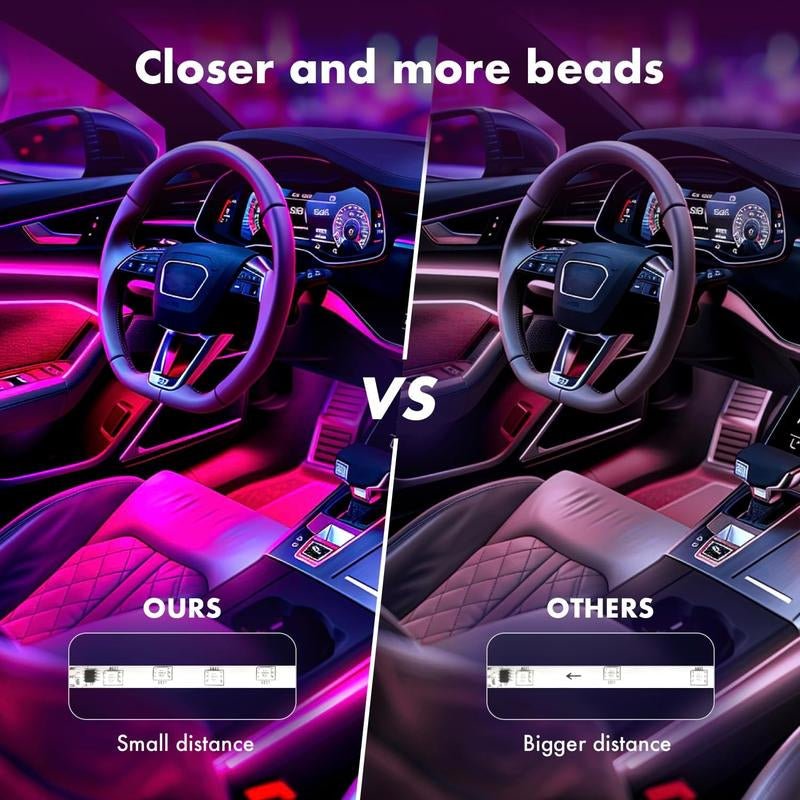 Car LED Lights Smart App Control Color Music Mode 4Pcs Strip Lights - Vymanel